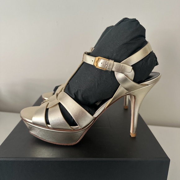 Saint Laurent Gold Tribute Metallic Leather Sandals 39 - Picture 4 of 7